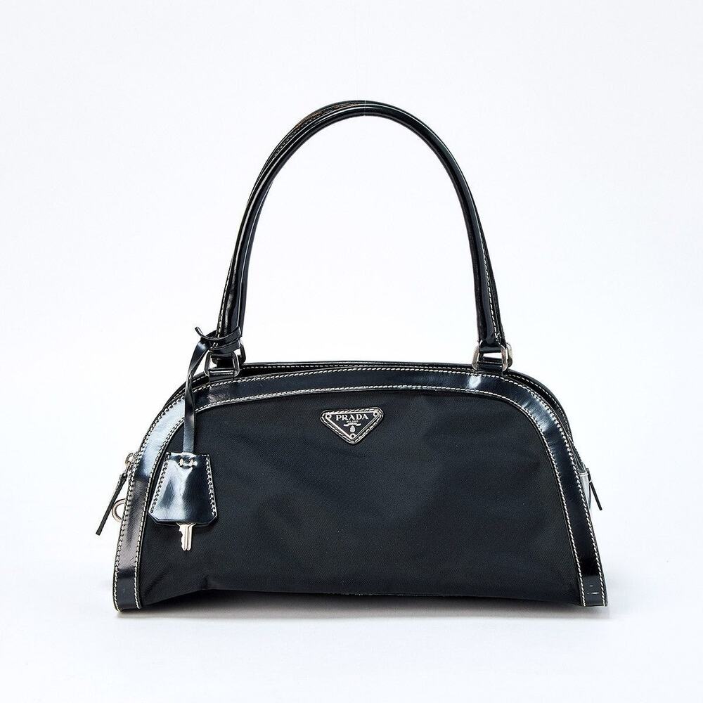 Prada Tessuto Triangle Shoulder Bag Black Silver